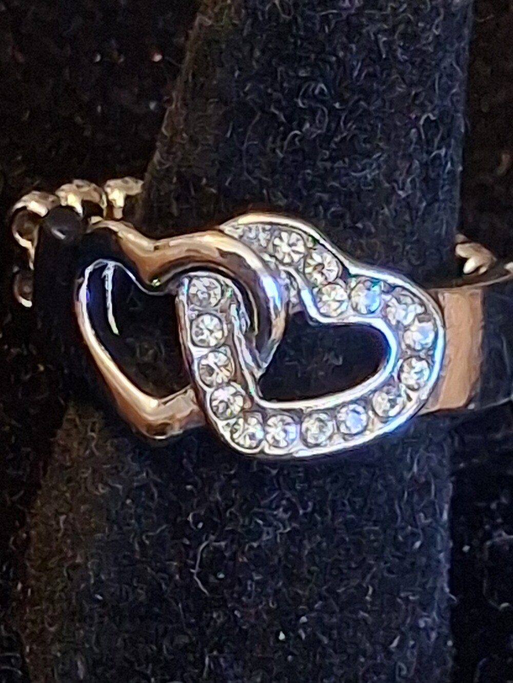 Paparazzi Crystal Double Heart Stretch Ring in Silver Tone - Women Jewelry